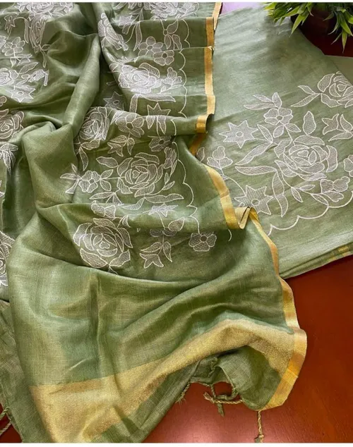 Elegant Cotton‑Linen Suit Piece with Intricate Hand Embroidery